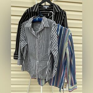Foxcroft lot bundle 3 Women's Striped Button-Down Shirts Black White Multicolor